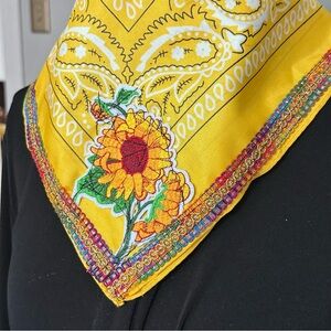 OOAK Scarf Bandana Neck Handmade With Embroidered patch Floral and Lac